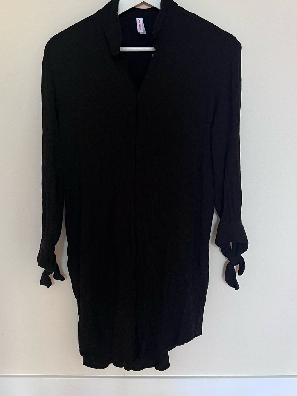 Joe Fresh Black Long-Sleeve Tie-Cuff Shirt Dress